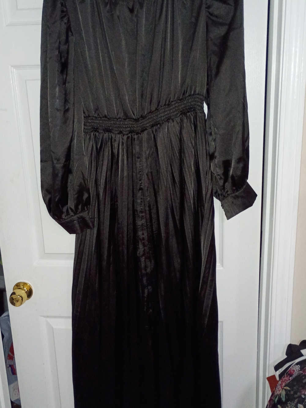 Black Long-Sleeve Maxi Dress 2X - Elegant Gathered Waist